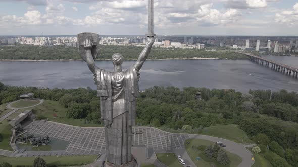 Kyiv, Ukraine: Aerial View of the Motherland Monument. Flat, Gray alt