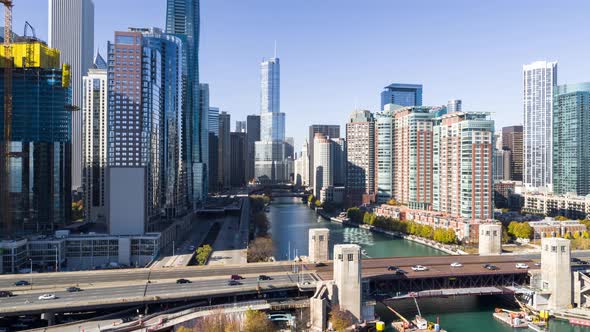 Aerial View of Chicago Cityscape and Chicago River alt