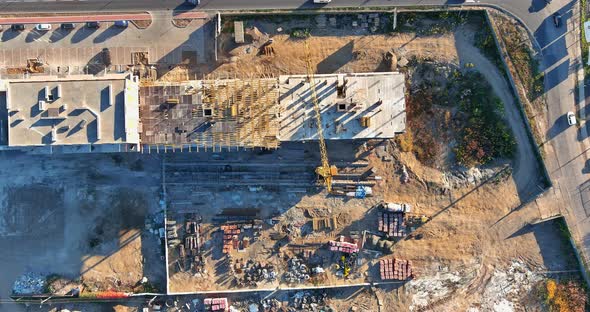 Construction Cranes Unfinished Residential Buildings on Housing Construction Apartment alt