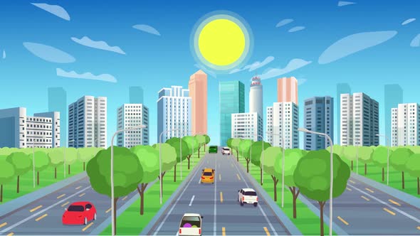 Road Side View   - City Landscape - Vehicles Moving Time lapse - Cartoon Animation
