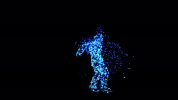 Soccer player made of stars appearing in and out