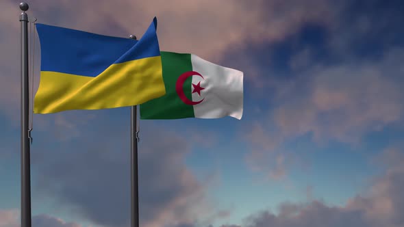 Algeria Flag Waving Along With The National Flag Of The Ukraine - 4K alt