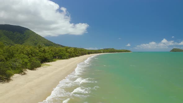 Aerial, Gorgeous View On The Ocean Waves In Clifton Beach In Cairns, Queensland, Australia