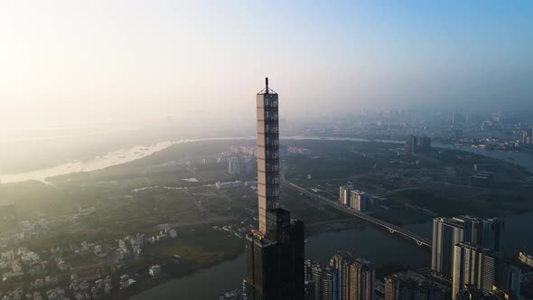 Aerial View Sunrise on Landmark Building, Ho Chi Minh city