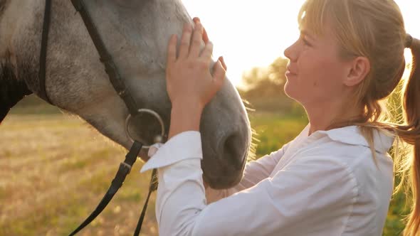 Woman Loves Her Gray Horse