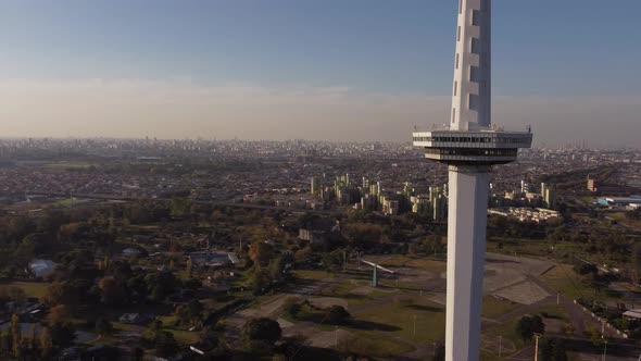 Aerial panorama view over cityscape of Buenos Aires city in background and famous tall Tower in fore alt