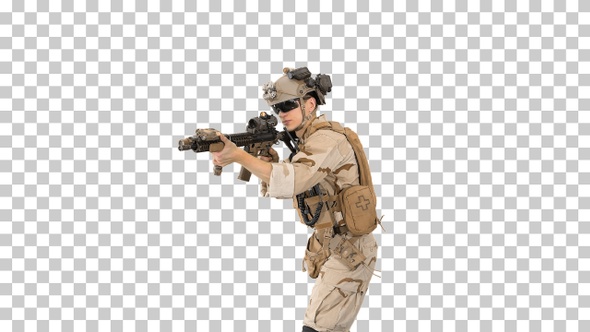 Soldier aiming with an assault rifle, Alpha Channel alt