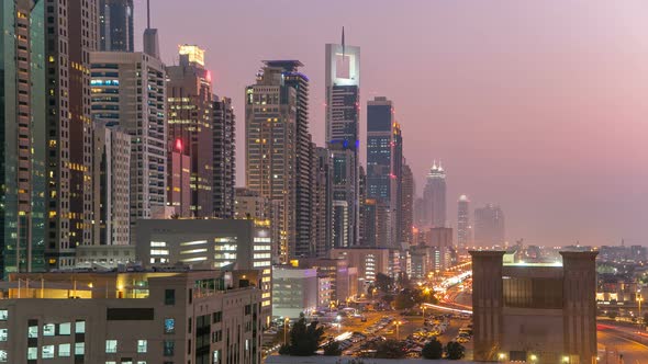 Downtown Dubai Towers Day to Night Timelapse alt