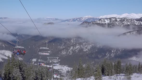 Chair Ski Lift and Light Fog