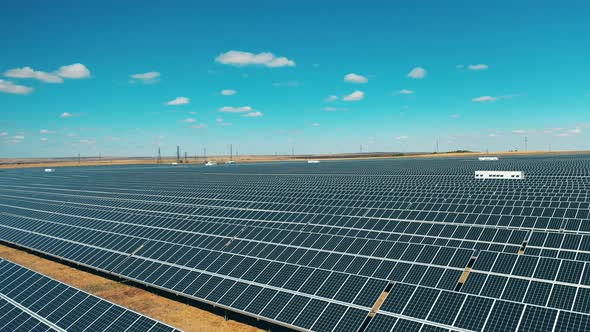 Solar Farm Consisting of Batteries in Multiple Rows. Solar Power, Solar Panel, Solar Farm Concept. alt