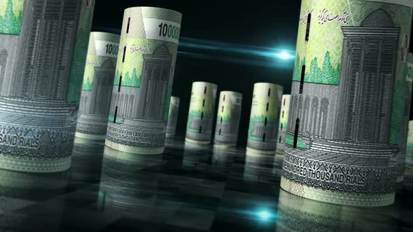 Iranian Rial money banknotes rolls seamless loop alt