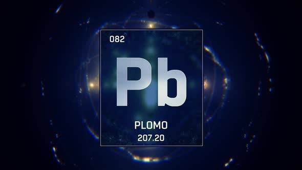 Lead as Element 82 of the Periodic Table on Blue Background in Spanish Language