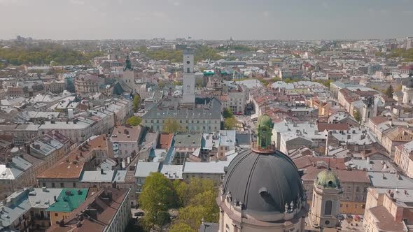 Lvov, Ukraine. Aerial City Lviv, Ukraine. Panorama of the Old Town. Dominican alt