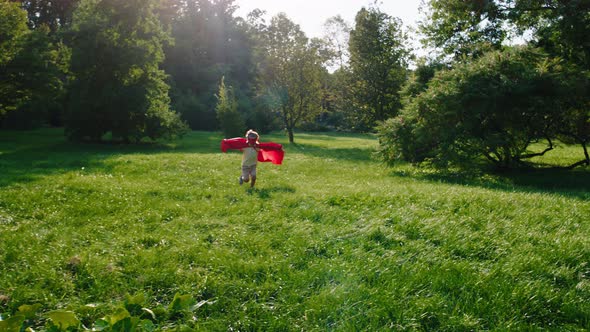 Cute Small Boy in the Park Wearing a Superhero alt