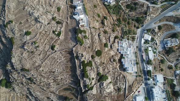 Mylopotas on the island of Ios in the Cyclades in Greece seen from the sky alt