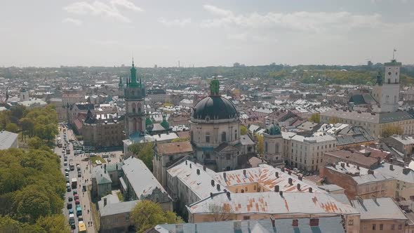 Lvov, Ukraine. Aerial City Lviv, Ukraine. Panorama of the Old Town. Dominican alt