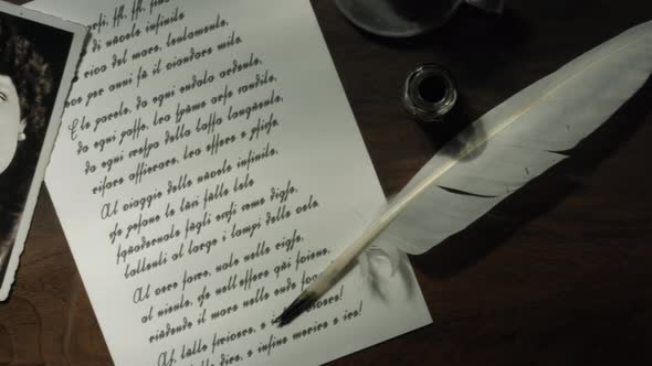 Close up of letter written with quill