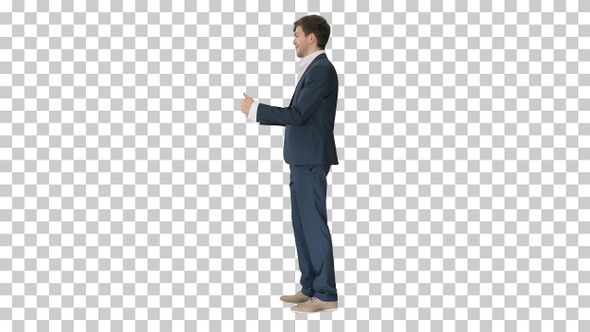 Confident businessman showing different gestures, Alpha Channel alt