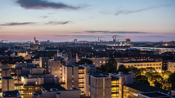 Time Lapse Tilt of Stockholm Cityscape at Dusk