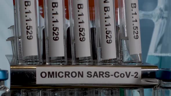 Top down view of the tubes containing new and the most deadliest strain of corona virus B.1.1.529 kn alt