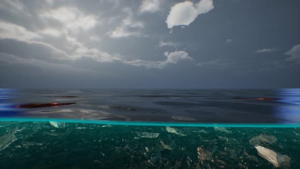 Split View Over and Under Water in the Caribbean Sea with Clouds alt