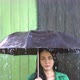 Heavy Rain pours on Girl Sheltered under Umbrella - VideoHive Item for Sale