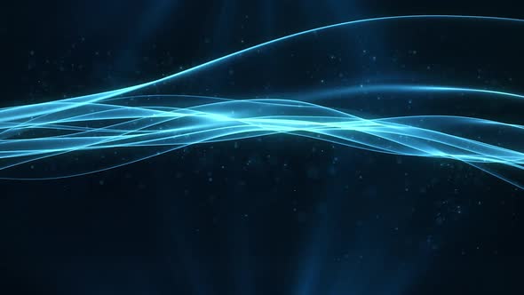 Abstract wavy lines technology background with particles blue light wave effect