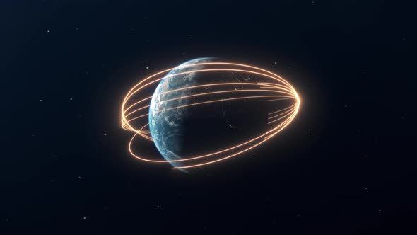 Orange Glowing Lines of Energy Forming Around Planet Earth