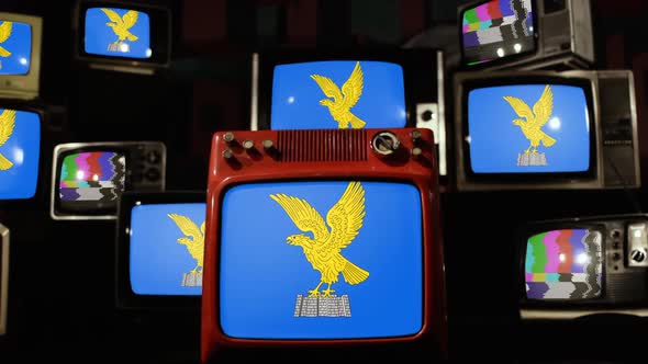 Flag of Friuli Venezia Giulia, Italy, and Retro TVs. alt