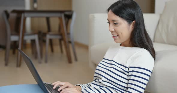 Woman work on computer at home alt
