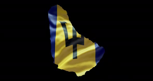 Barbados national flag background with country shape outline. Alpha channel animation alt
