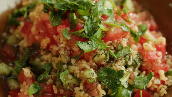 Tabbouleh Vegetable Salad Closeup Middle Eastern National Traditional Food alt