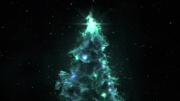 Turquoise Cyan Nebula Christmas Fir Tree background HD resolution.