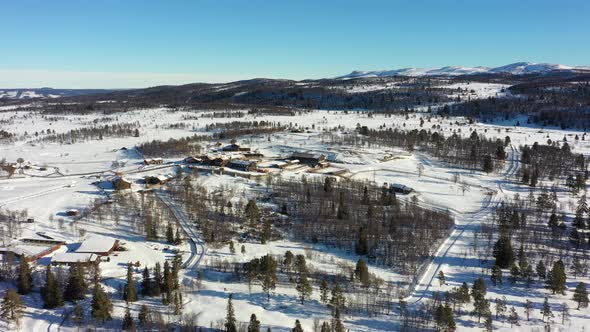 Langedrag nature park distant aerial overview during sunny winter ...