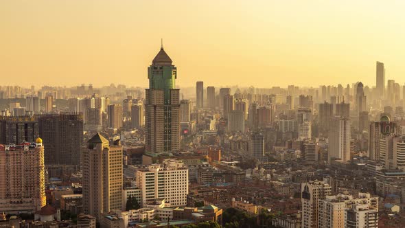 Timelapse of Wuhan city .Panoramic skyline and buildings alt