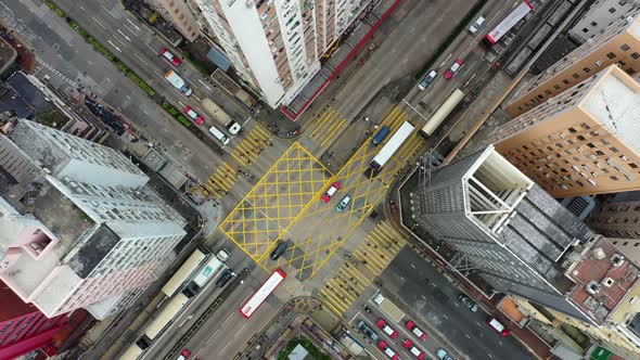 Top View of Hong Kong Traffic Intersection