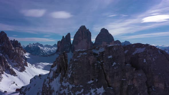 Tre Cime Di Lavaredo on Sunny Day in Winter alt