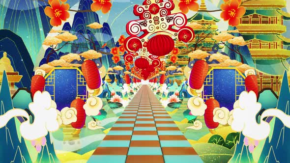 4k China Cartoon Spring Festival Motion Graphic Background
