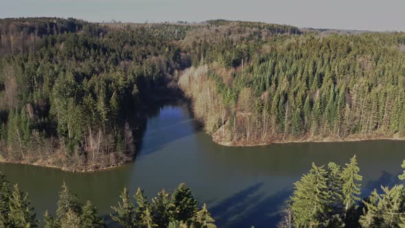 Aerial shot of Herrenbachstausee and Schurwald in Baden-Wurttemberg alt