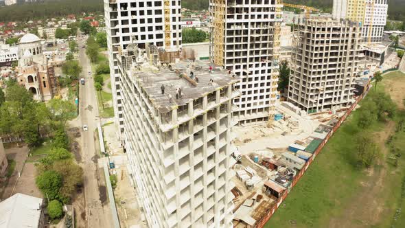 Aerial view big construction crane, close up. Construction crane on a building background, close up. alt