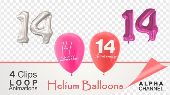 14 Anniversary Celebration Helium Balloons Pack