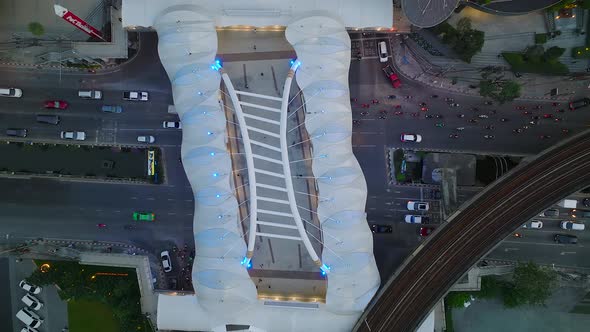 Aerial View of Skywalk Chong Nonsi Bridge in Sathorn Business District Bangkok Thailand alt