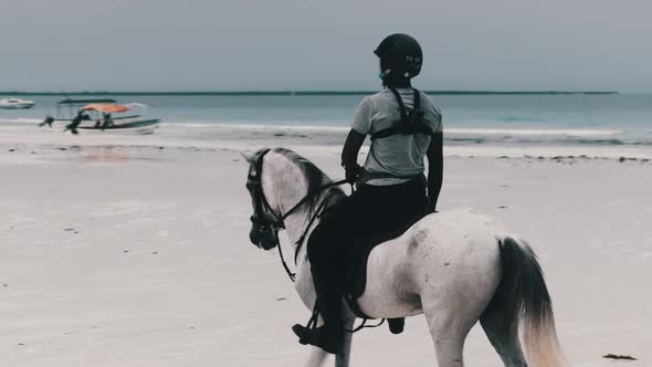 Horseback Riding on a Tropical Beach Along the Coast of Ocean Zanzibar alt