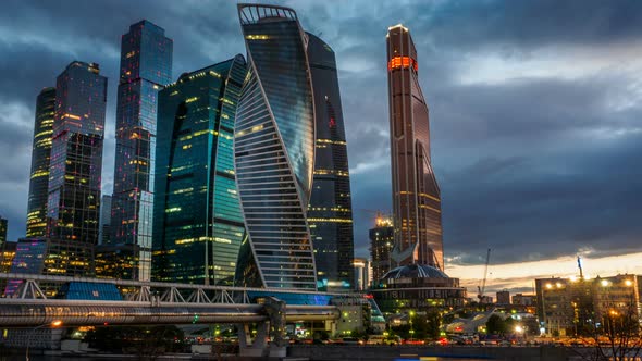 Skyscrapers of Moscow Business Center City at Beautiful Sunset.