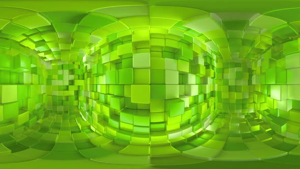 VR360 Abstract Green Cubes Background pattern wall. 3D render Projection Mapping