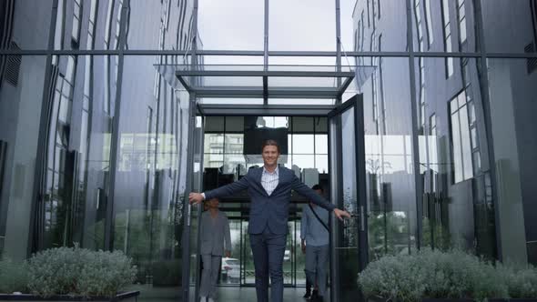 Successful Businessman Stand at Office Center Door alt