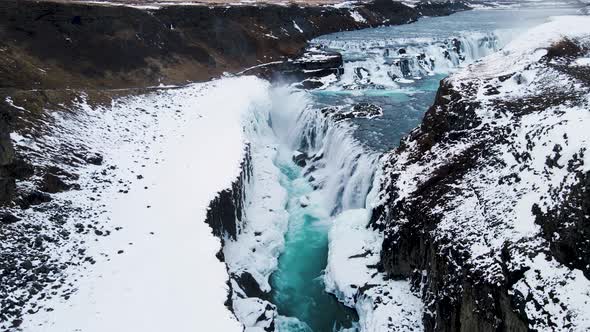 Gullfoss waterfall in South West Iceland in the winter alt