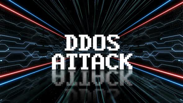 DDOS ATTACK Glitch Text in a Tech Room