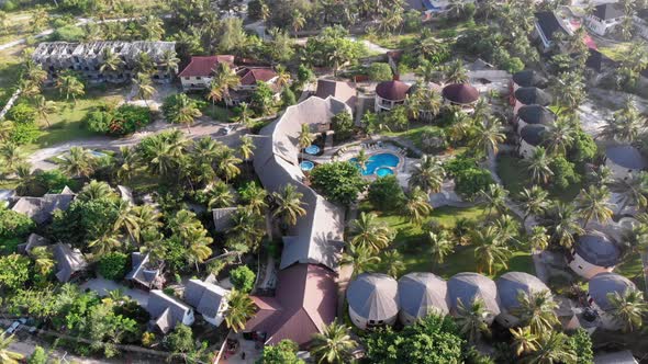 Aerial View African Tropical Beach Resort ThatchedRoof Hotels Pools Zanzibar alt