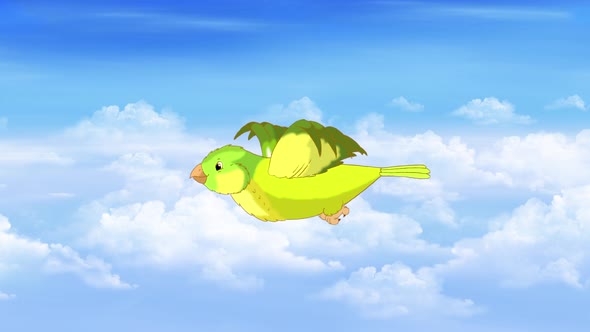 Green canary flying in the sky 4K